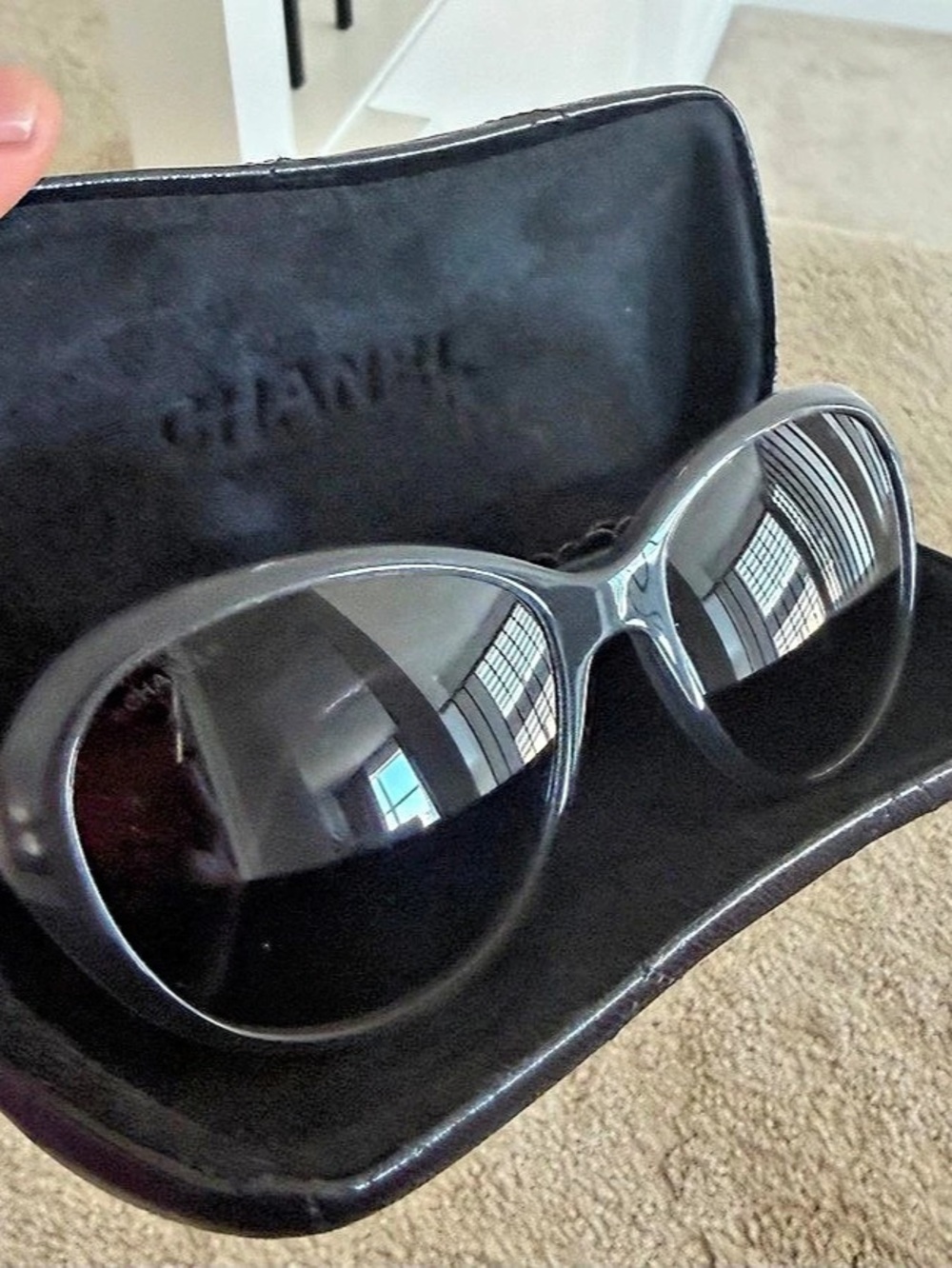 Chanel Camellia Leather Flowers Sunglasses 5316-Q Black Floral like new